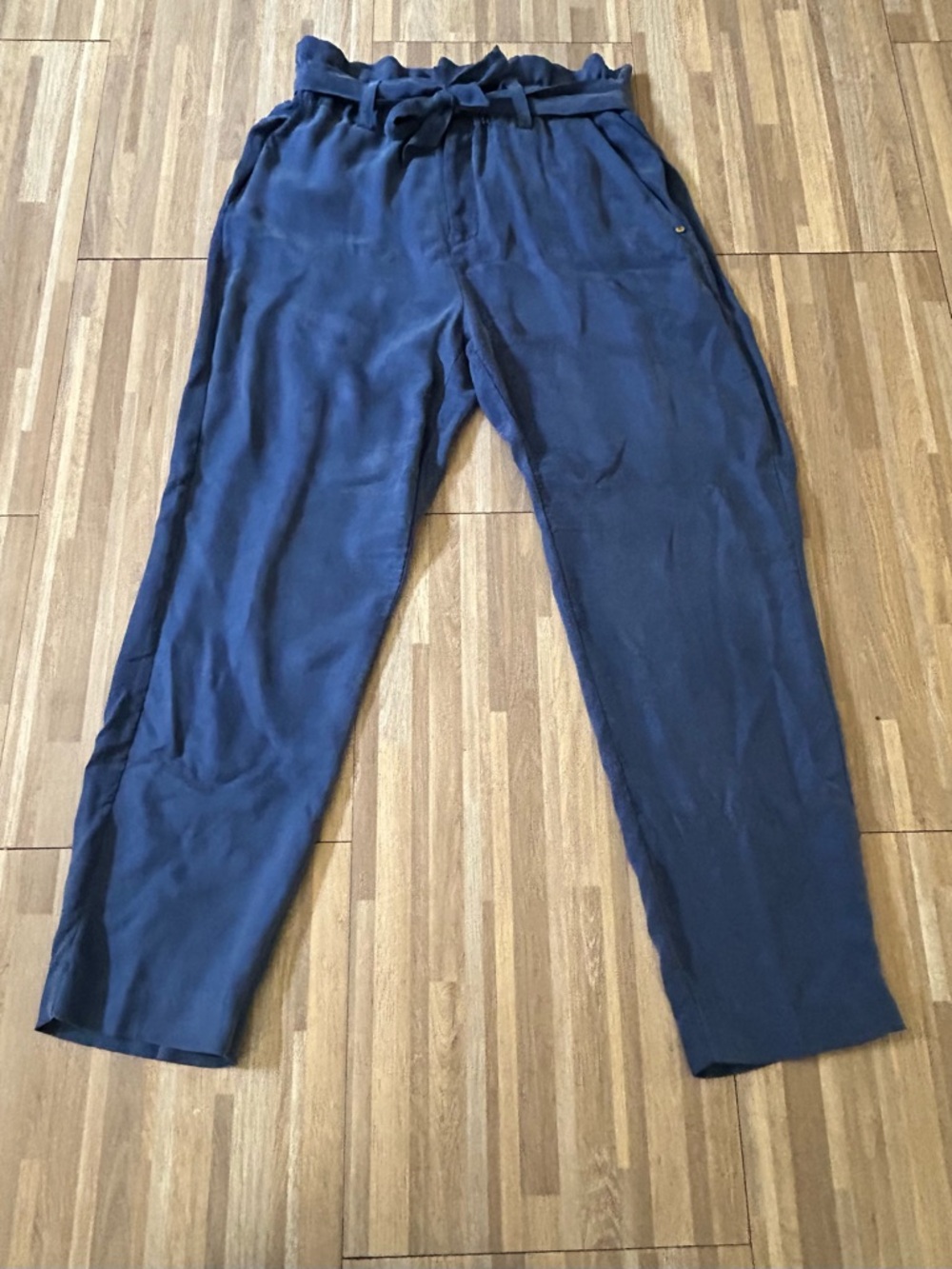 Women’s Scotch & Soda Blue Paper Bag Tie-Waist Pleated Pants Medium 100% Cupro